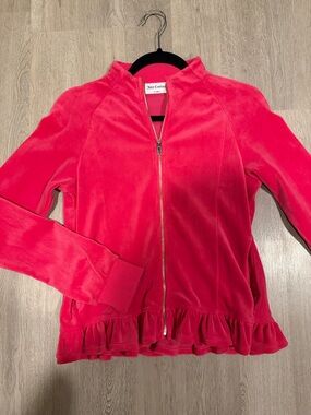 Juicy Couture Pink Velour Ruffle-Hem Zip Jacket